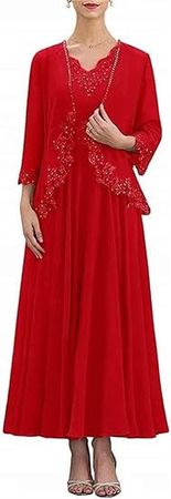 Women's Tea Length Mother of The Bride Dresses for Wedding Lace Applique Prom Evening Gowns with Jacket at Amazon Women’s Clothing store
