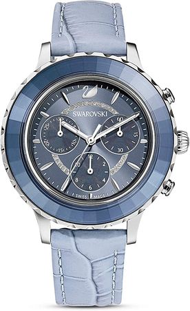 Amazon.com: SWAROVSKI Octea Lux Chrono Watch, Swiss Quartz, with Blue Crystal Bezel, Stainless Steel Casing and Crocodile-Embossed Leather Strap, Part of Swarovski Octea Lux Chrono Collection : Clothing, Shoes & Jewelry