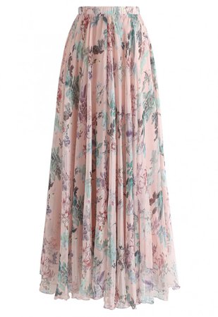 Pinky Blossom Watercolor Maxi Skirt - Skirt - BOTTOMS - Retro, Indie and Unique Fashion
