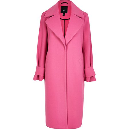 Pink cuff detail long sleeve coat | River Island