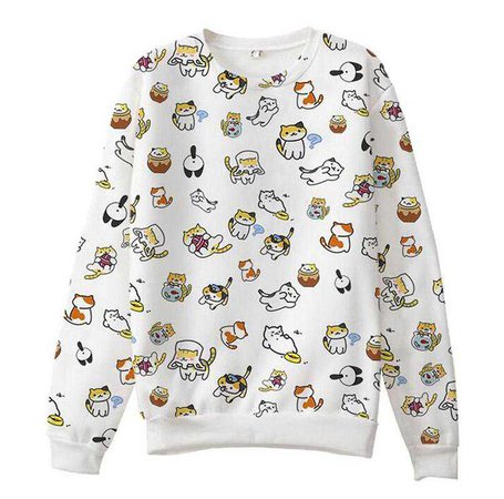 Neko Atsune Cat Crewneck Sweatshirt Long Sleeve Sweater | Kawaii Babe