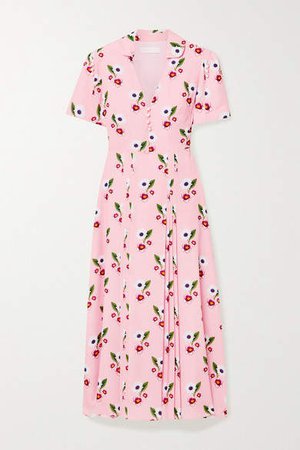 Adelaide Floral-print Crepe Midi Dress - Pastel pink