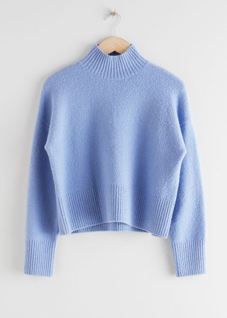 Cropped Mock Neck Sweater - Blue - Turtlenecks - & Other Stories