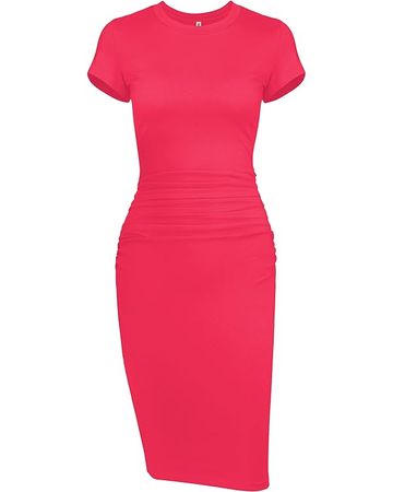 Ruched Bodycon Midi Tshirt Dress - Missufeintl Women's Casual Short Sleeve Fitted Sundress (Black, X-Small) at Amazon Women’s Clothing store