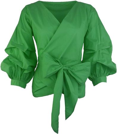 AOMEI Women Spring Summer Blouses with Puff Sleeve Sashes Shirts Tops at Amazon Women’s Clothing store