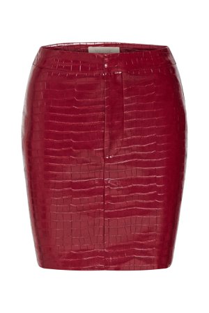 Kasia Croc Faux Leather Mini Skirt - Cranberry - MESHKI