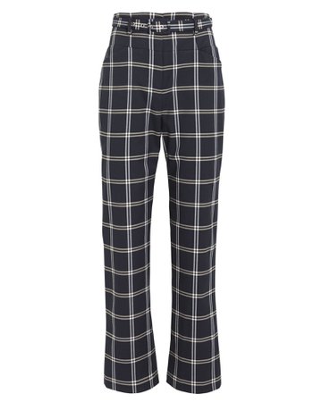 Belted Windowpane Twill Trousers