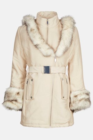 Faux Fur Collar Trim Parka Coat | Karen Millen