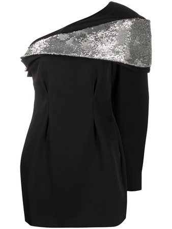 ISABEL MARANT Lidia One-shoulder Draped Sequin-embellished Wool Mini Dress