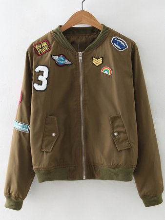 Zipper Front Badge Embroidery Jacket