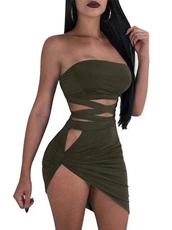 GOBLES Women's Sexy Two Piece Outfits Bodycon Criss Cross Bandage Mini Club Dress at Amazon Women’s Clothing store: