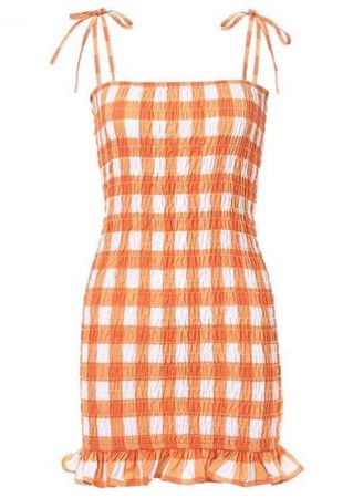 Orange Plaid Frill Dress