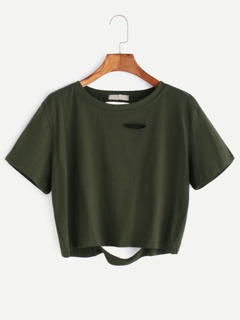army green ripped cropped tshirt
