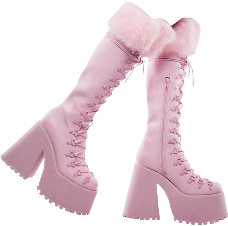 fur trimmed pink knee high boots