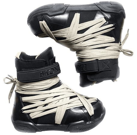 black snow boots white thread wrapped