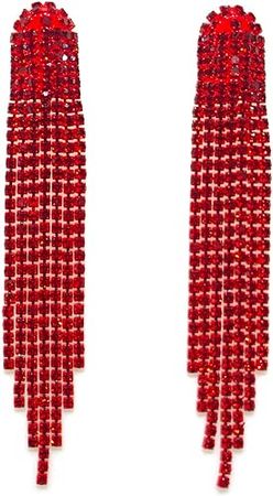 Amazon.com: Red Chandelier Earrings for women,Long Earrings Dangle Dangling Bling Earring Crystal Rhinestone Statement Drop Tassels rhombus Earrings for Prom Fashion Jewelry: Clothing, Shoes & Jewelry