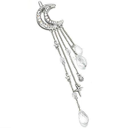 Amazon.com: Romantic Crescent Moon Star Crystal Dangle Hairpin Rhinestone Beads Hair Clips Bridal Jewelry Tassel Drop Hair Pins Bobby Pins For Women Girls Hair Accessories (Silver) : Beauty & Personal Care