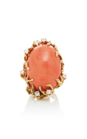 One-Of-A-Kind Coral And Diamond On 18K Gold Ring, By Arthur King, C.1970 by Mahnaz Collection | Moda Operandi