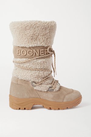 Gray Alta Badia embroidered suede and shearling snow boots | Bogner | NET-A-PORTER