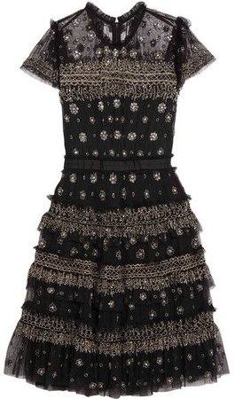 Needle & Thread - Andromeda Ruffled Embellished Tulle Mini Dress
