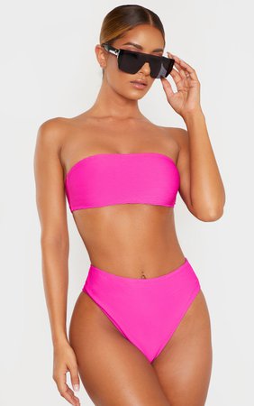 Magenta Ribbed Bandeau Bikini Top | PrettyLittleThing USA