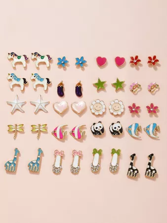 20pairs Flower & Heart Stud Earrings | SHEIN USA