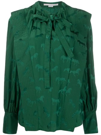 Green Stella McCartney Horses-jacquard Tie-neck Blouse | Farfetch.com