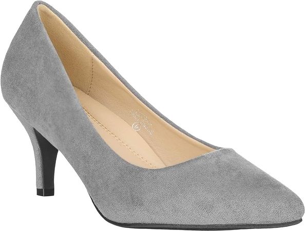 Amazon.com | ILLUDE Classic Pointed Toe Pumps – Comfortable Low Stiletto Heel Pump Shoes – Cherry (9, Grey Suede) | Pumps