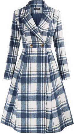 double breasted blue plaid winter coat