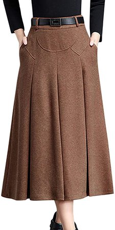 Tanming Womens Winter High Waist A-Line Pleated Wool Midi Skirt with Belt Loops at Amazon Women’s Clothing store