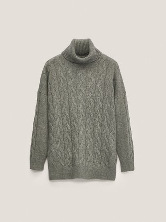 Cable-knit cashmere wool high-neck sweater - Women - Massimo Dutti