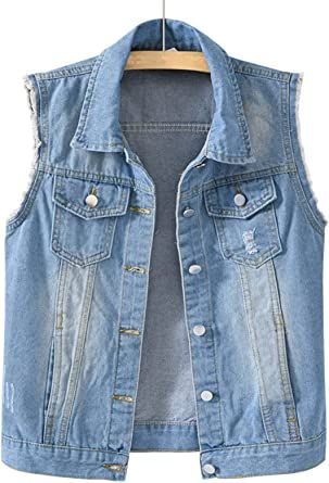 HALITOSS Women's Buttoned Washed Denim Jacket Sleeveless Crop Vest 6 Color at Amazon Women's Coats Shop