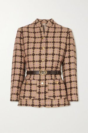GUCCI belted checked metallic tweed jacket