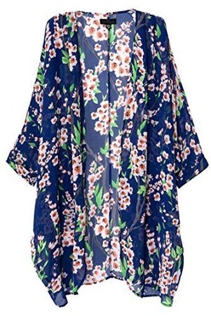 AM CLOTHES Womens Loose Sheer Floral Print Chiffon Kimono Cardigan Light Jacket