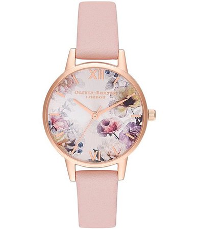 Olivia Burton Sunlight Florals Dusty Pink & Rose Gold Leather Strap Watch