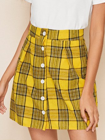 Button Front Plaid A-line Skirt | ROMWE