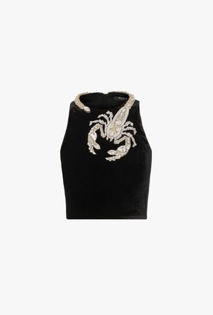 Balmain, Cropped black top with scorpion embroidery