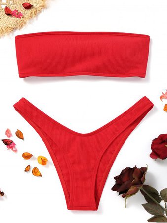 [51% OFF] 2020 High Cut Ribbed Bandeau Bikini Set In RED | ZAFUL ..