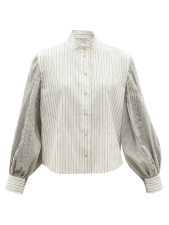 LOEWE - High-collar balloon-sleeve satin blouse