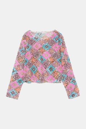 MULTICOLORED SEQUIN SWEATER - TOPS-WOMAN | ZARA United States pink