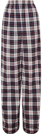 Tartan Cotton-flannel Wide-leg Pants - Black