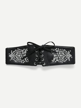 Lace Up Embroidery Belt