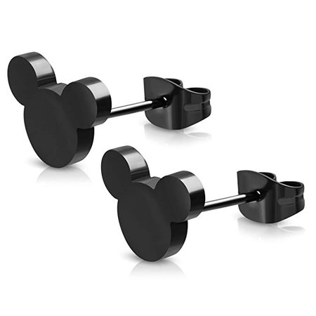 Amazon.com: Black Stainless Steel Tiny Mouse Silhouette Button Stud Post Earrings: Clothing