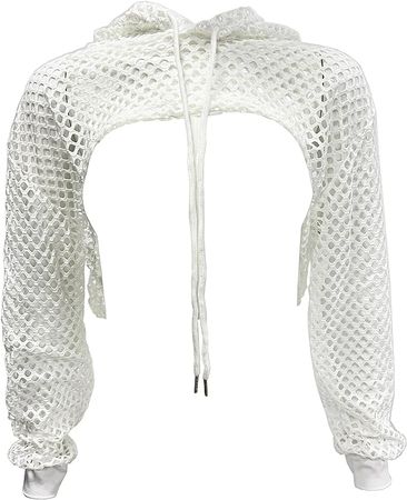 KKmeter Women's See Through Mesh Fishnet Hoodie Pullover Crop Top Long Sleeve Summer Sweatshirt Clothes at Amazon Women’s Clothing store
