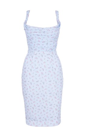 Clothing : Midi Dresses : 'Bellina' Blue Floral Corset Midi Dress