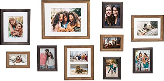 Amazon.com: Kate and Laurel Bordeaux Gallery Wall Frame and Shelf Kit, Set of 10, Natural Rustic and Charcoal Gray, Farmhouse Assorted Size Photo Frames: Furniture & Decor