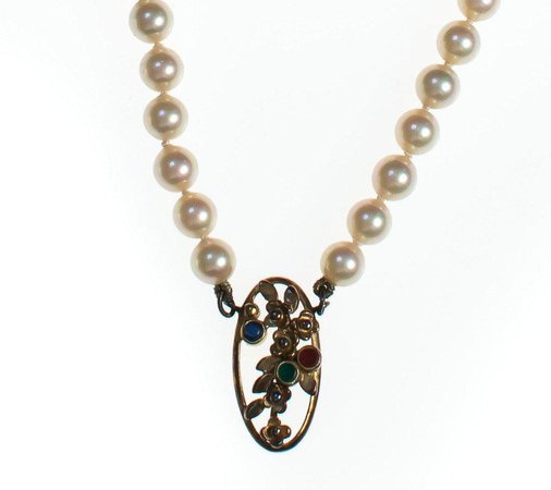 Vintage Faux Pearl Necklace with Sterling Silver Floral Pendant with G - Vintage Meet Modern