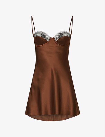 MIRROR PALAIS - Lace-trim silk-satin mini slip dress | Selfridges.com