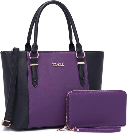 Amazon.com: Purses for Women Large Tote Handbags Color Blocking Top Handle Satchel Shoulder Bags Women Purse Wallet set 2pcs PurpleBlack : Clothing, Shoes & Jewelry