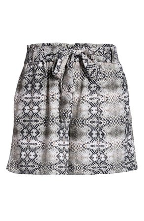 ELOQUII Snake Print Belted Paperbag Waist Shorts (Plus Size) grey